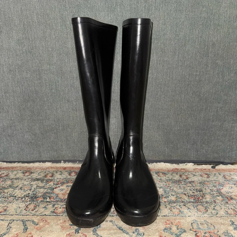 MICHAEL KORS Knee-High Rubber Black Wedge Heel Rain‎ Boots size 8